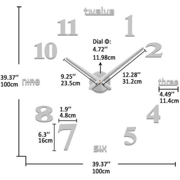 Large Wall Clocks for Living Room Decor DIY Wall Clock Modern 3D Wall Black - Picture 3 of 7